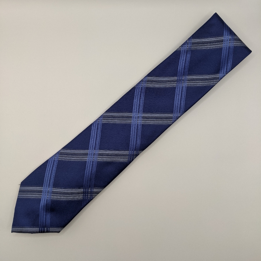Calvin Klein - Blue Plaid Pattern Men's Necktie